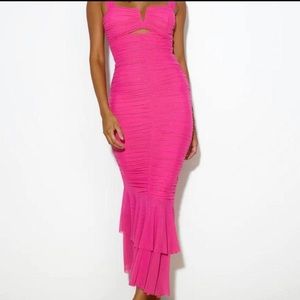 Hot Pink Stretchy Mesh Fabric Dress